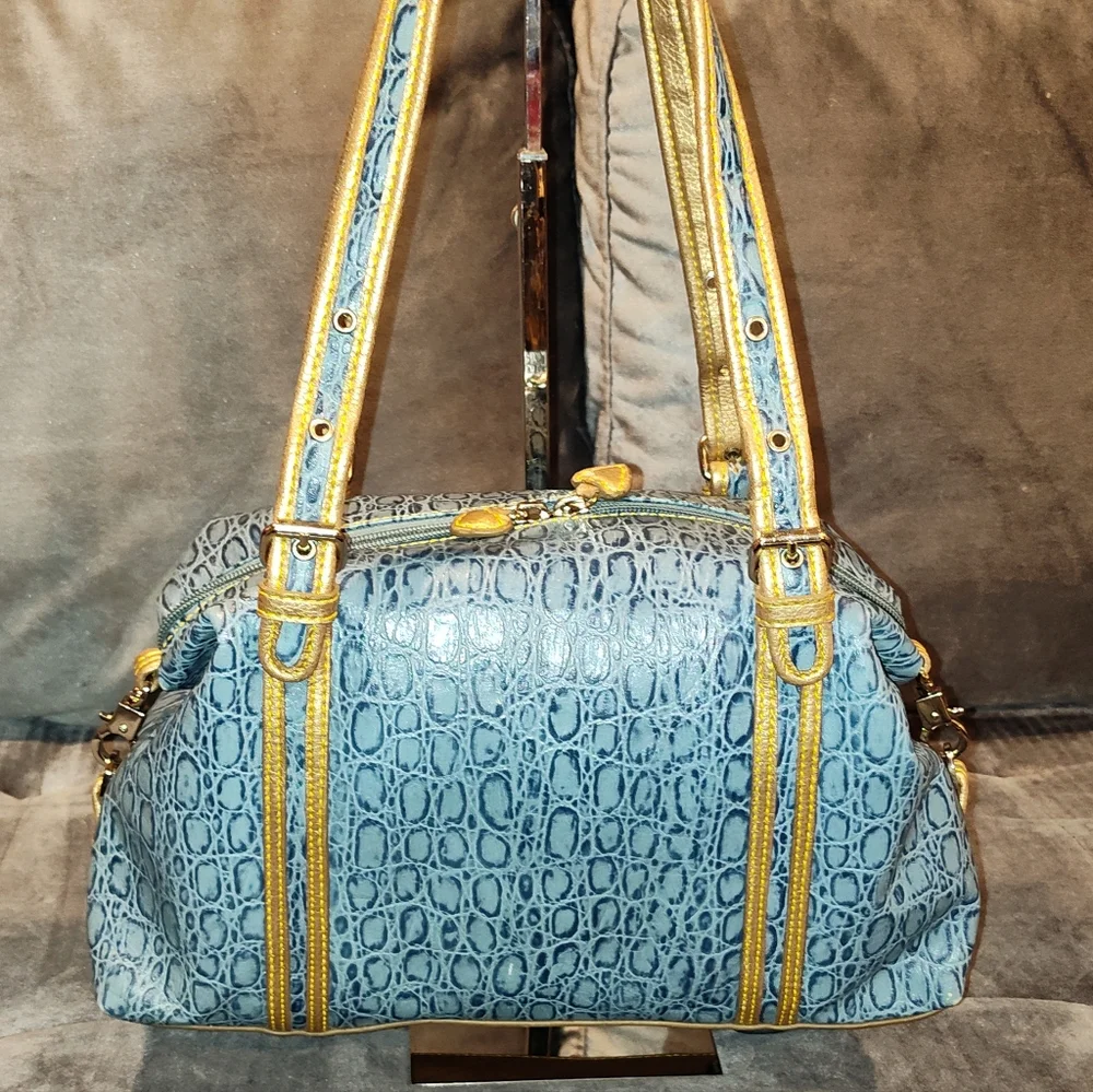 Sharif Blue and Gold Embossed Shoulder Bag - Picture 3 of 16
